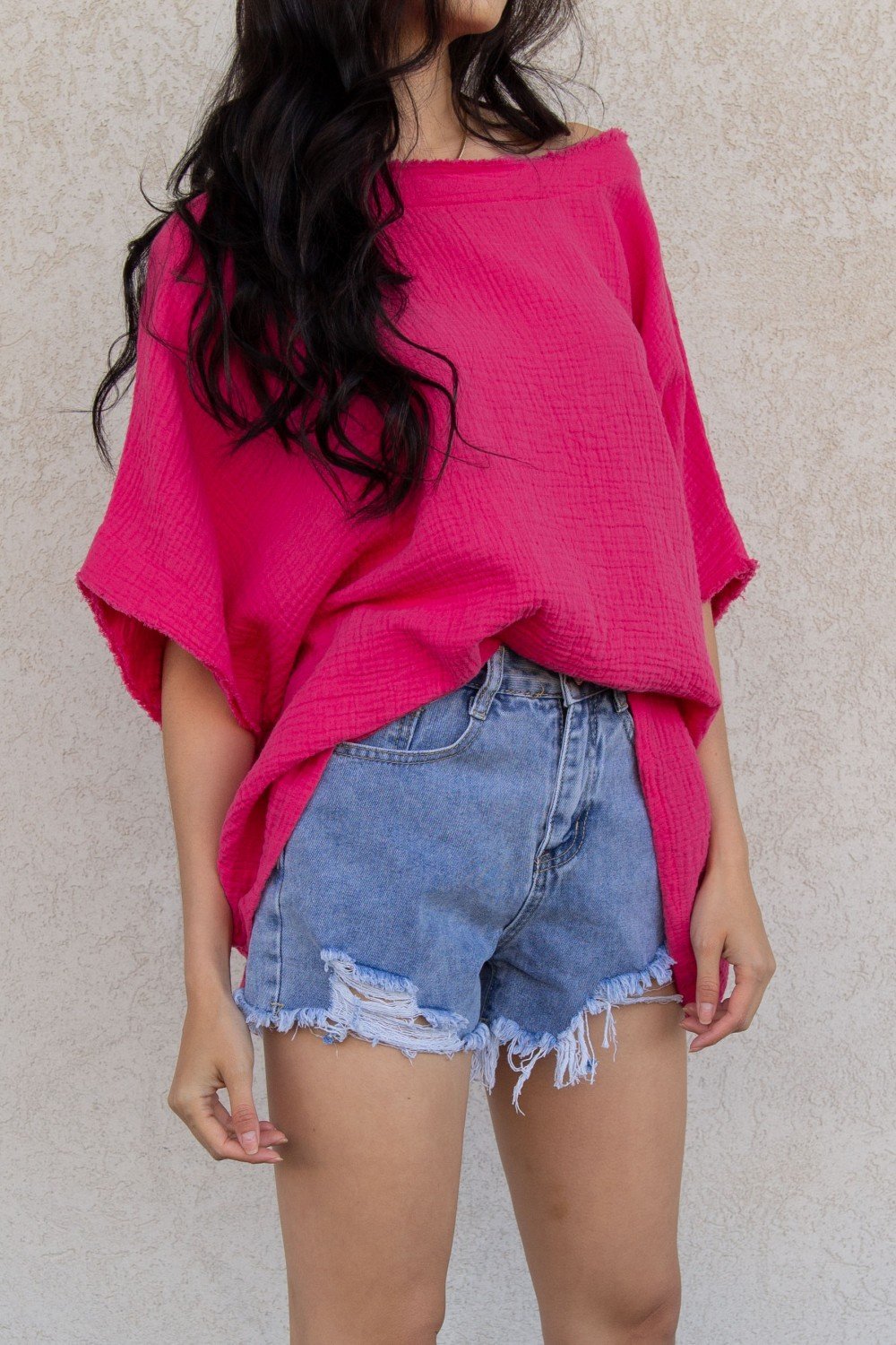 Gauze raw edge poncho top Ivy and Pearl Boutique