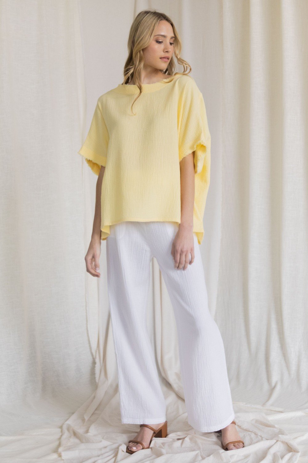 Gauze raw edge poncho top Ivy and Pearl Boutique