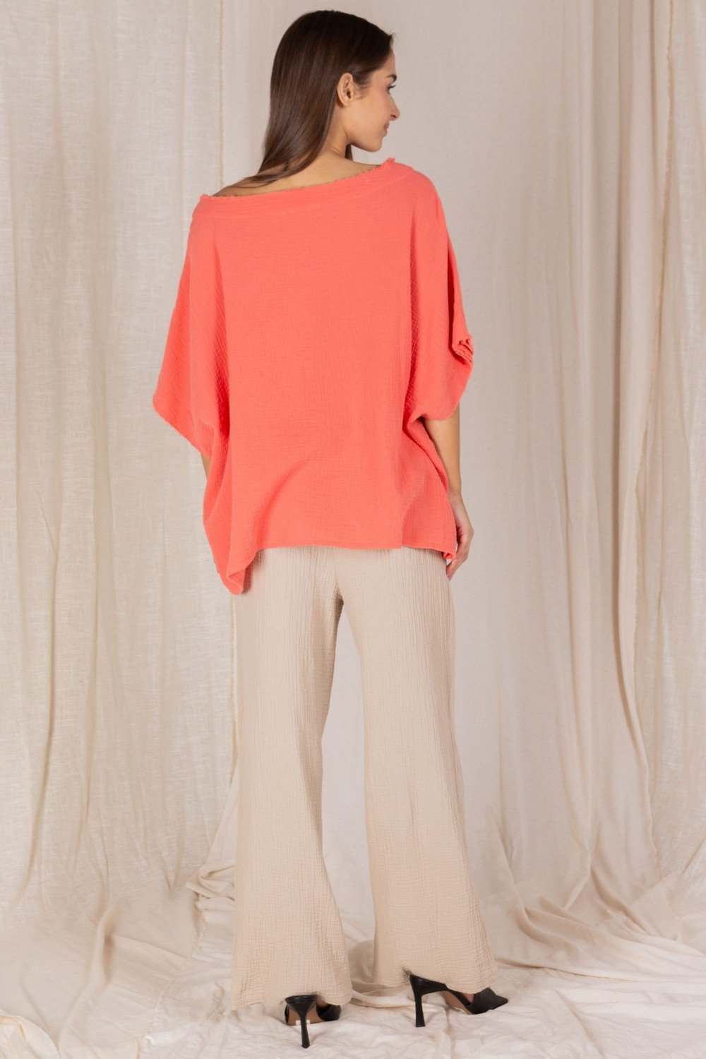 Gauze raw edge poncho top Ivy and Pearl Boutique