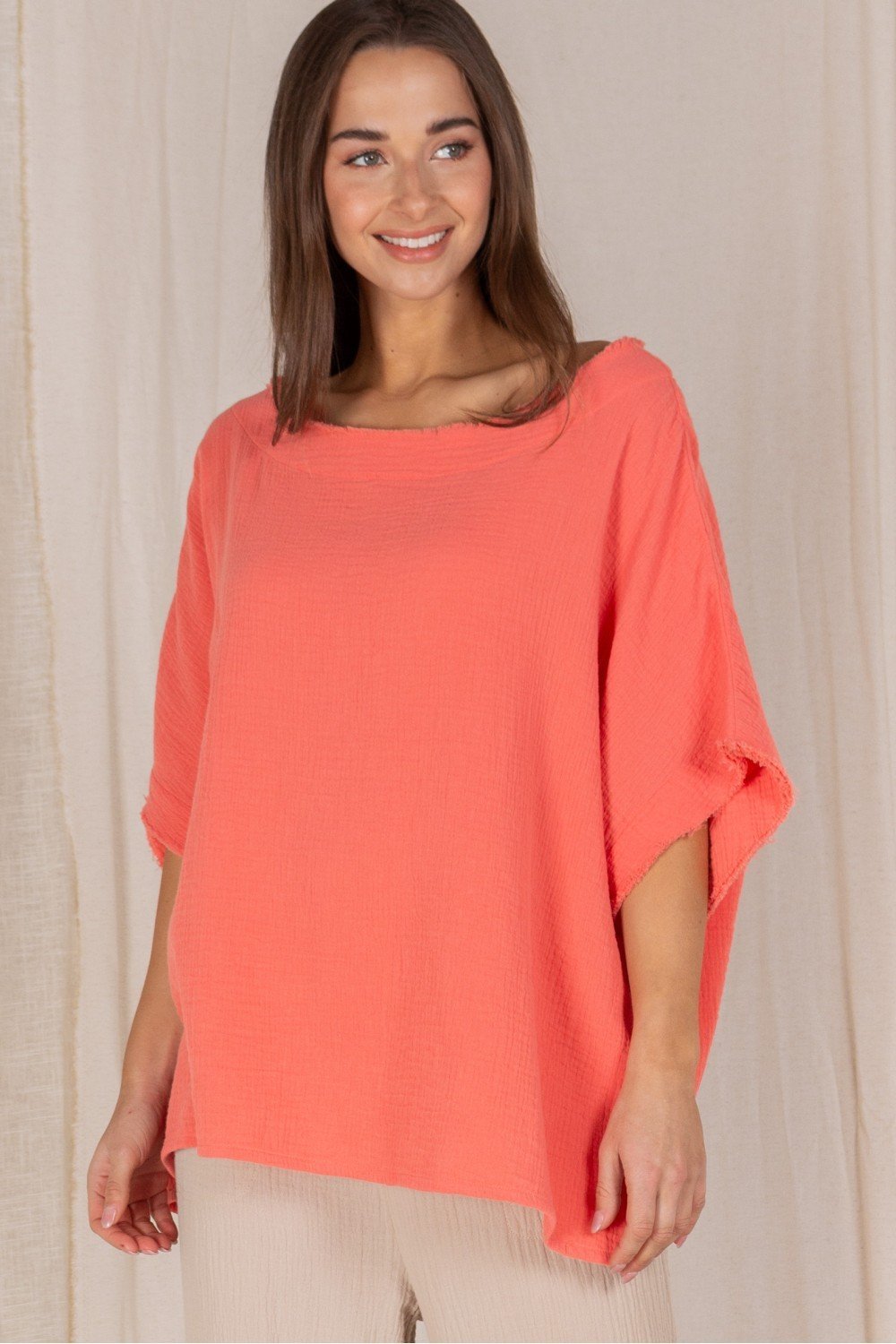 Gauze raw edge poncho top Ivy and Pearl Boutique Tiger Lily XS