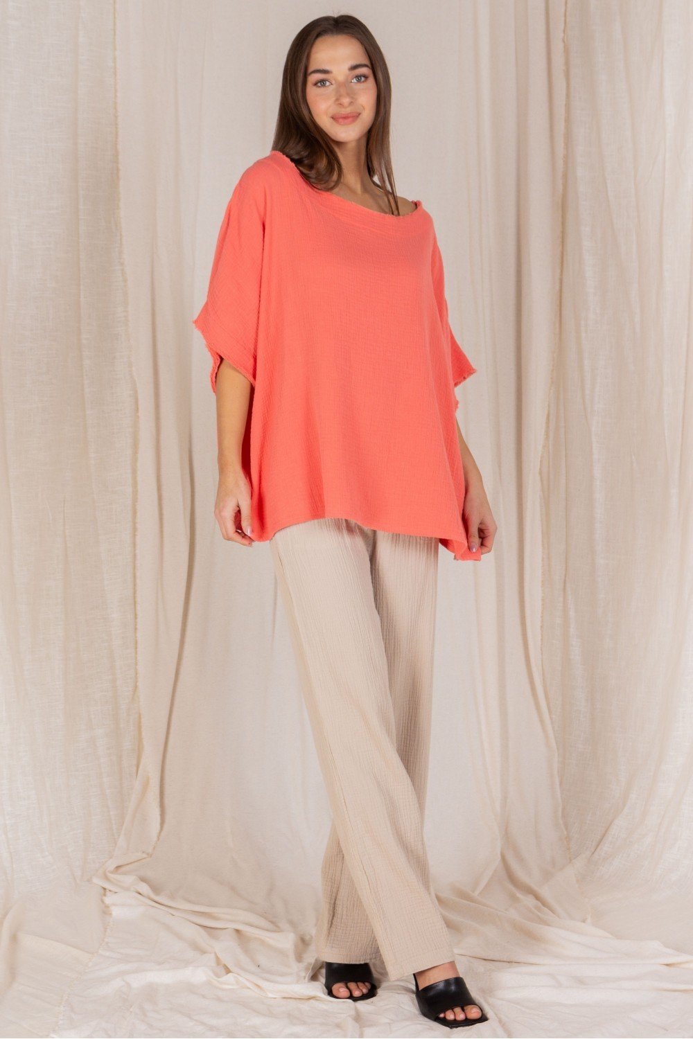 Gauze raw edge poncho top Ivy and Pearl Boutique