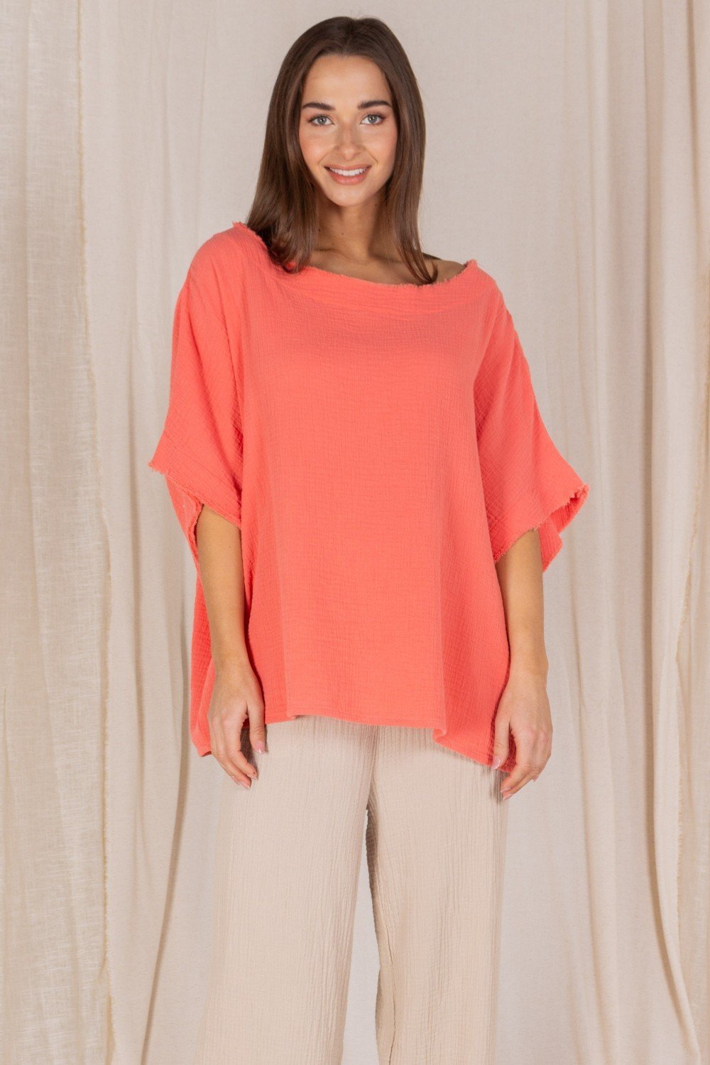 Gauze raw edge poncho top  Ivy and Pearl Boutique