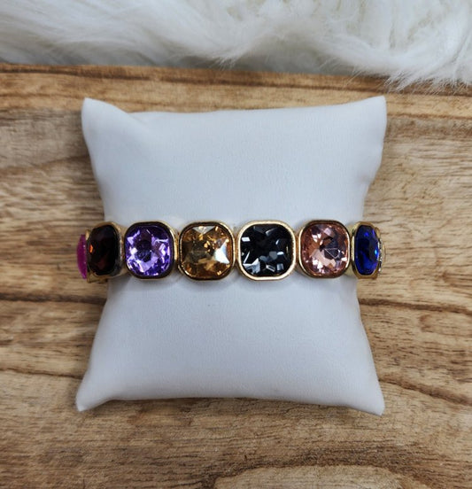 Gold and jewel tone rhinestone curvy stretch bracelet  Ivy and Pearl Boutique