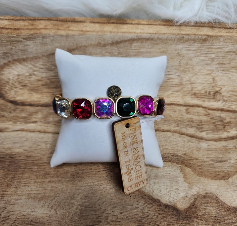 Gold and jewel tone rhinestone curvy stretch bracelet Ivy and Pearl Boutique