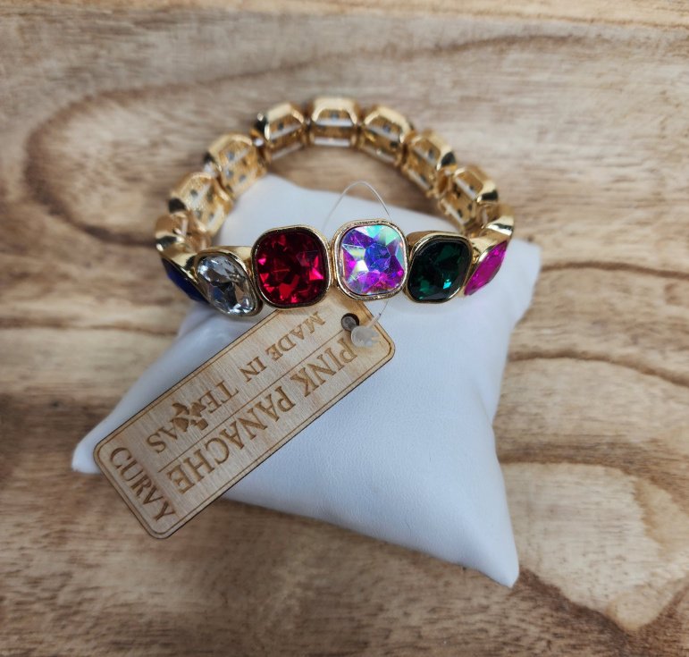 Gold and jewel tone rhinestone curvy stretch bracelet Ivy and Pearl Boutique