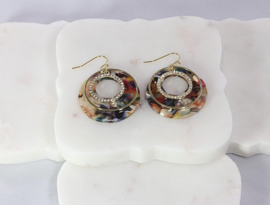 Gold and CZ embedded ring with acetate disc earring  Ivy and Pearl Boutique