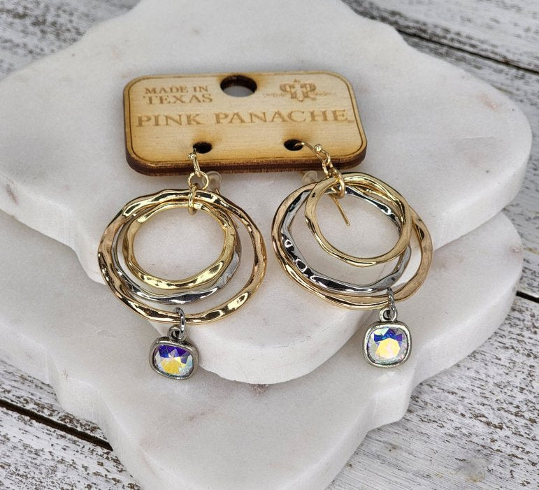 Gold/Silver with clear stone earrings Ivy and Pearl Boutique