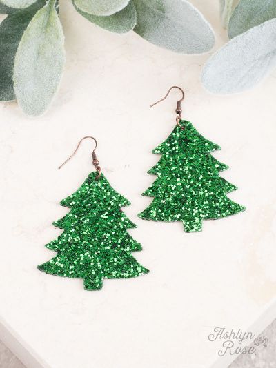 Happiest Christmas tree glitter hook earrings  Ivy and Pearl Boutique Gold