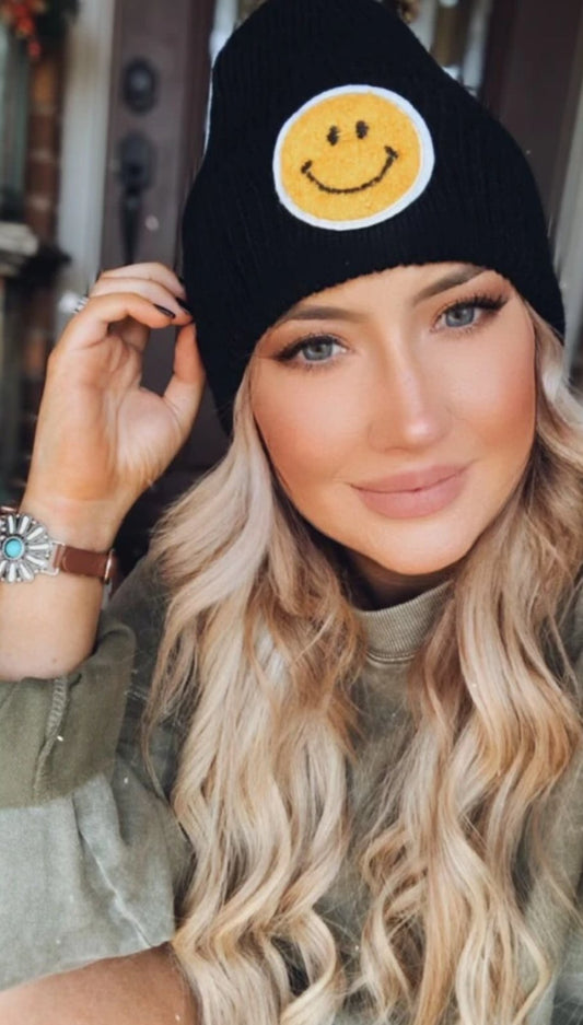 Happy face beanie - happy face toboggan hat  Ivy and Pearl Boutique