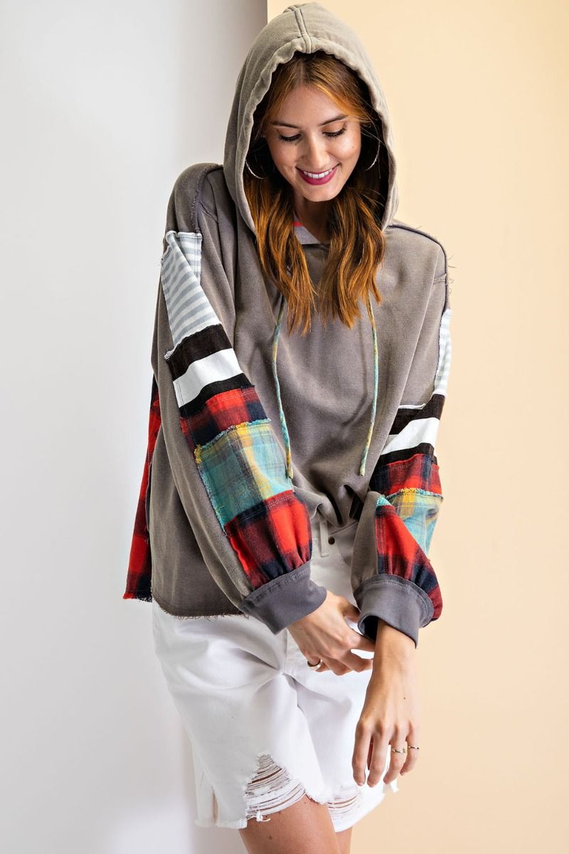 Happy With You Loose Fit Hoodie Pullover Ivy and Pearl Boutique Ash S