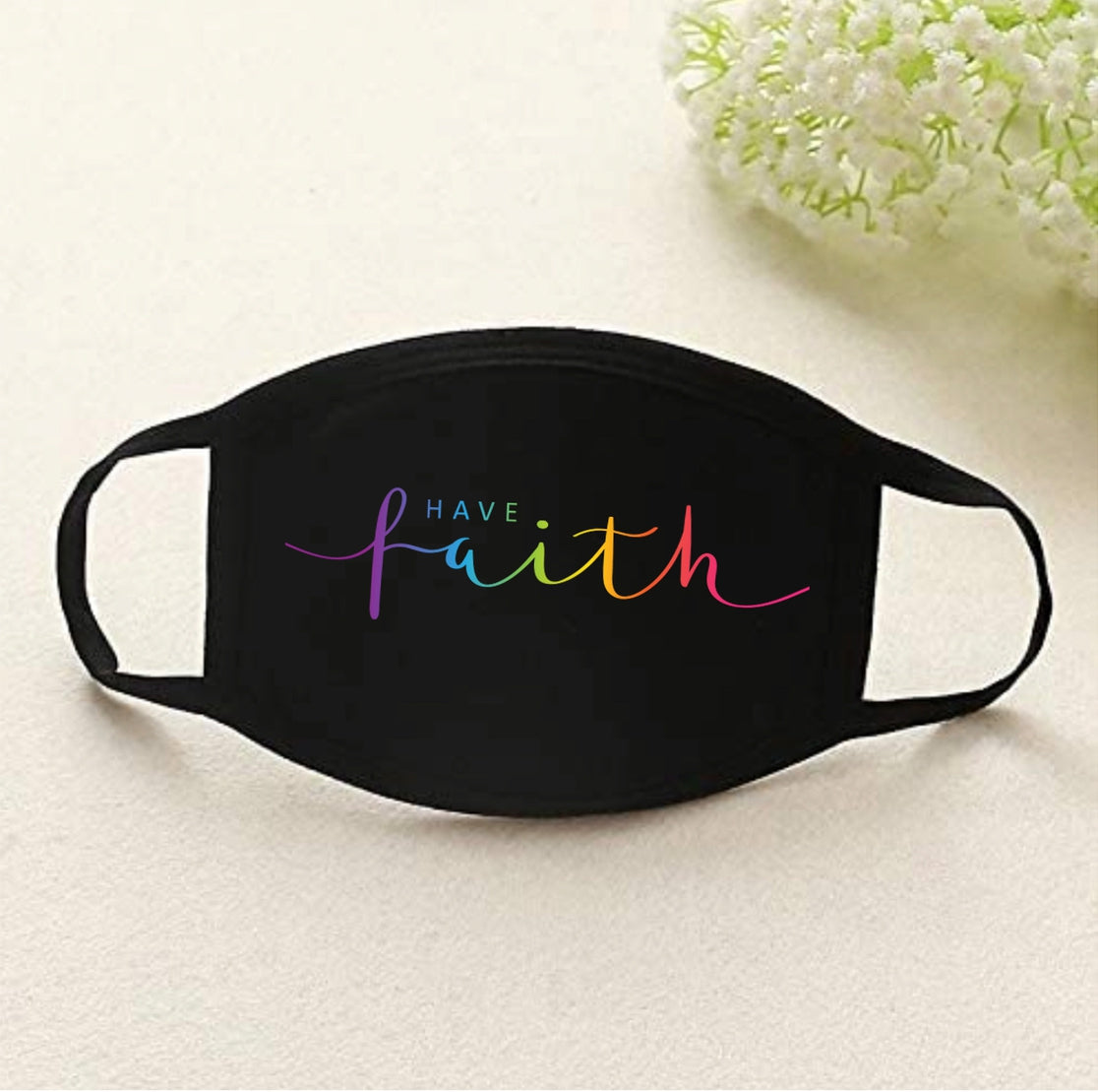 Have Faith mask - colorful stretchy designer faith-based face mask Ivy and Pearl Boutique