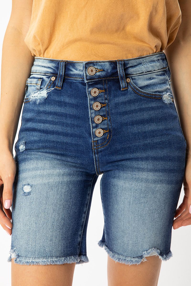 KanCan High Rise Button Down Skinny Bermuda Shorts Ivy and Pearl Boutique