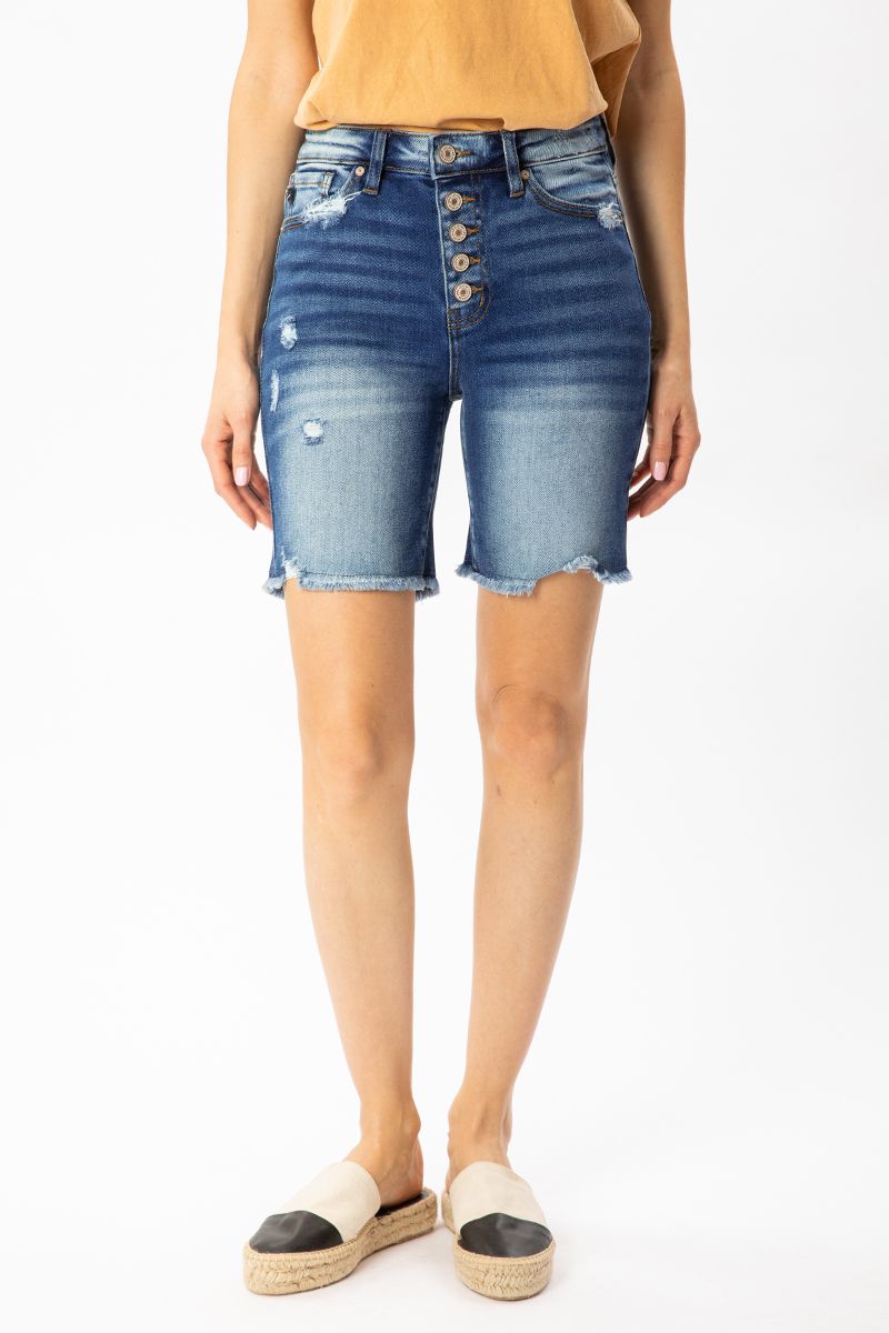 KanCan High Rise Button Down Skinny Bermuda Shorts Ivy and Pearl Boutique