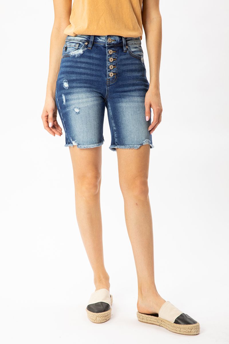 KanCan High Rise Button Down Skinny Bermuda Shorts  Ivy and Pearl Boutique