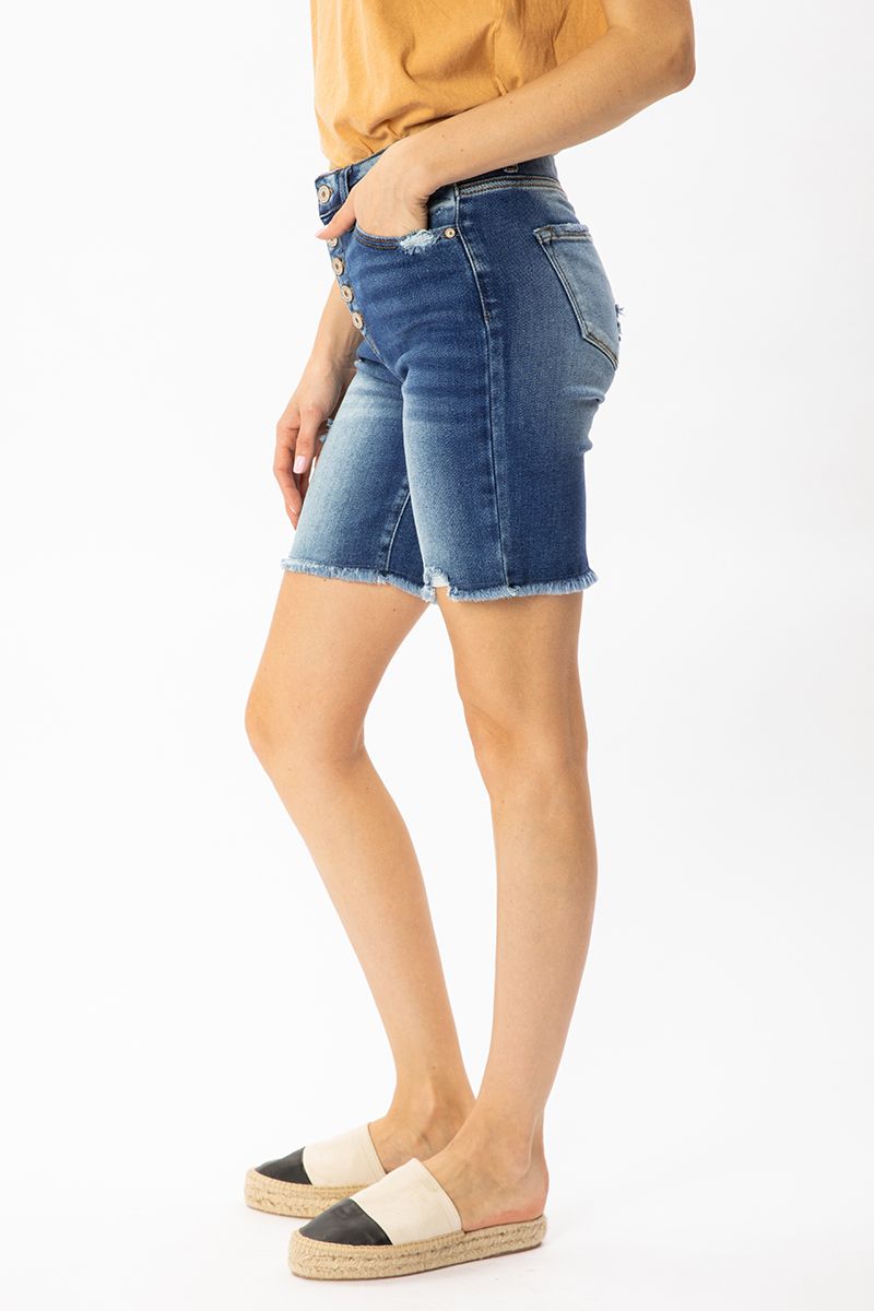 KanCan High Rise Button Down Skinny Bermuda Shorts Ivy and Pearl Boutique