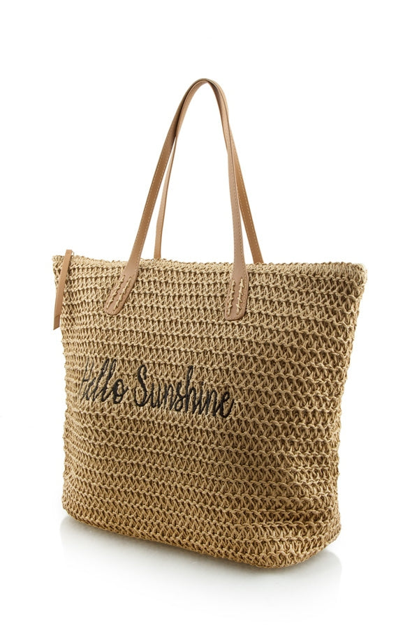 Hello Sunshine Straw Tote Bag Ivy and Pearl Boutique