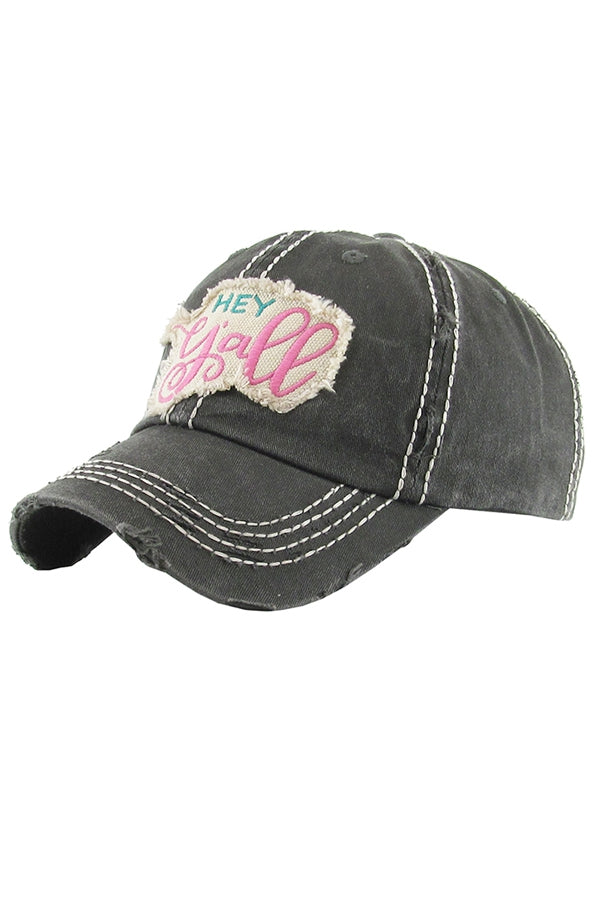 Hey Y'all washed vintage baseball cap Ivy and Pearl Boutique Black
