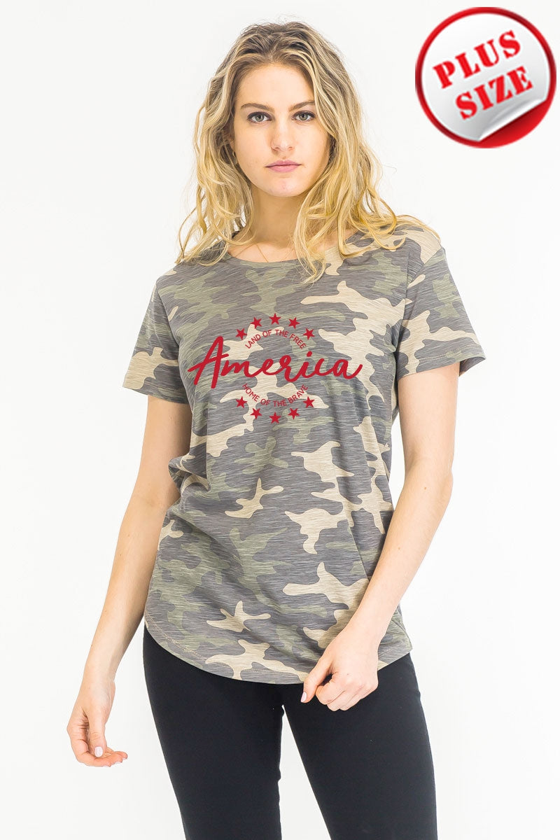 Home of the Brave Camo soft club T-shirt Ivy and Pearl Boutique Red 1XL
