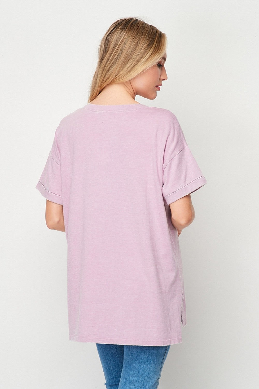 Mineral Wash Cuffed Sleeve Pocket Top Ivy and Pearl Boutique