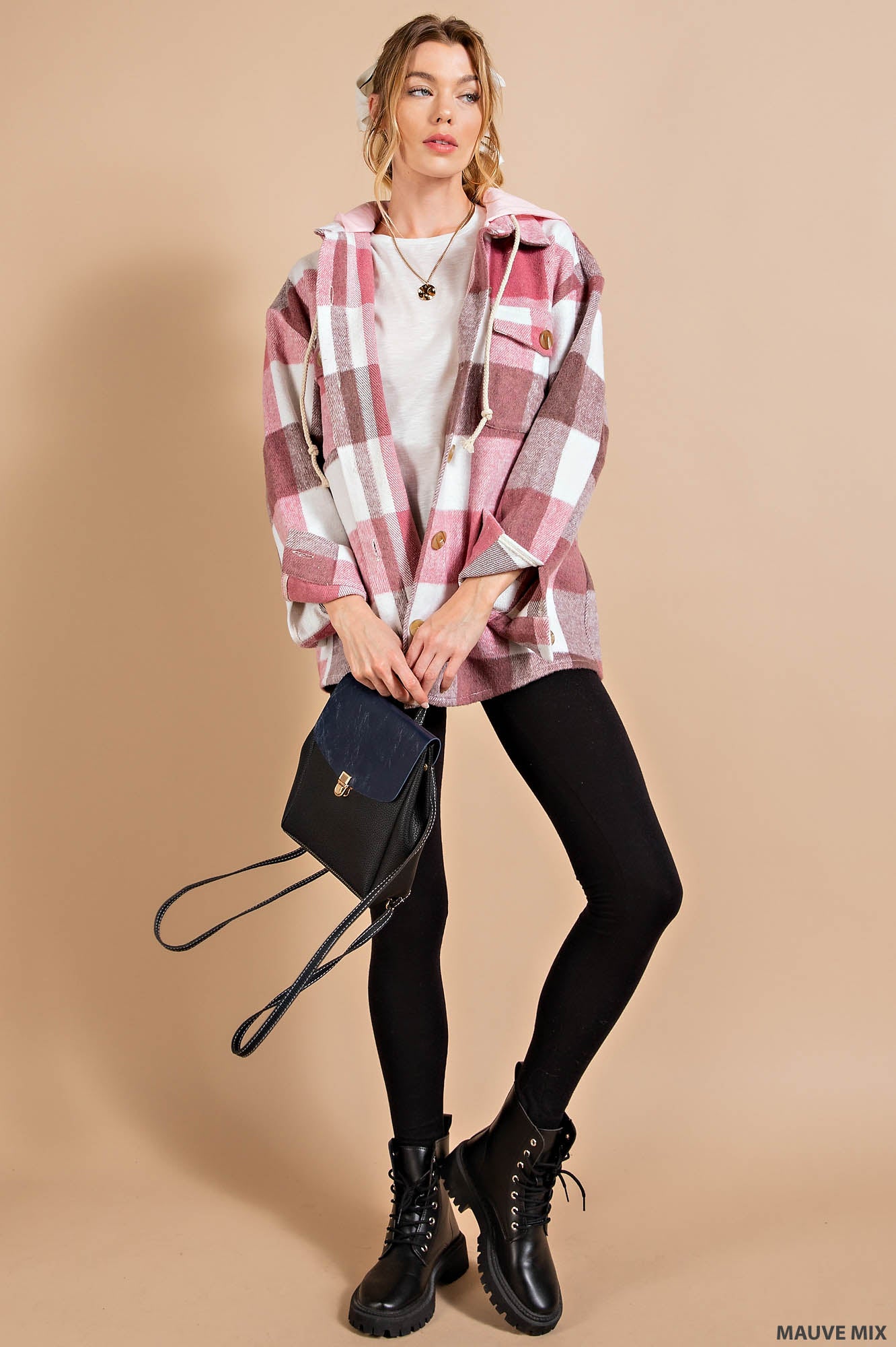 Hooded Plaid shirt jacket (shacket) Ivy and Pearl Boutique