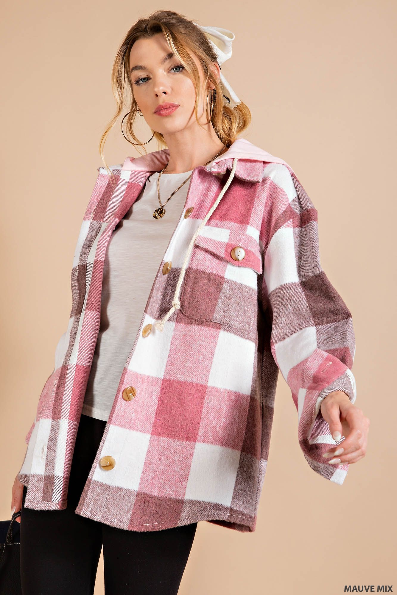 Hooded Plaid shirt jacket (shacket) Ivy and Pearl Boutique