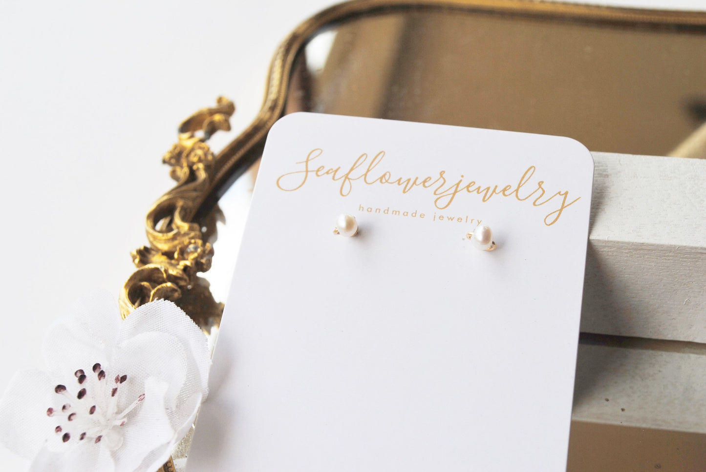 Seaflower Jewelry dainty pearl stud earrings - gold fill Earrings Seaflower Jewelry