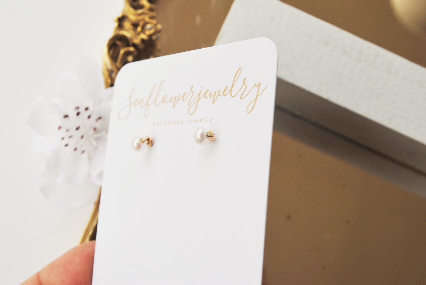 Seaflower Jewelry dainty pearl stud earrings - gold fill Earrings Seaflower Jewelry Gold