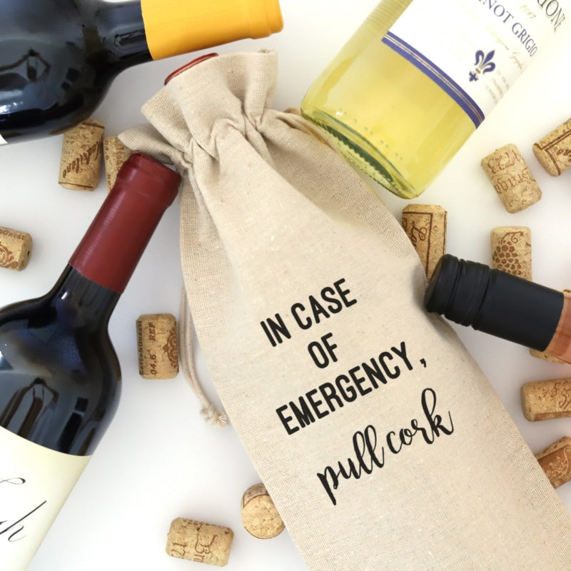 In Case of Emergency Wine Bag with Tie Ivy and Pearl Boutique
