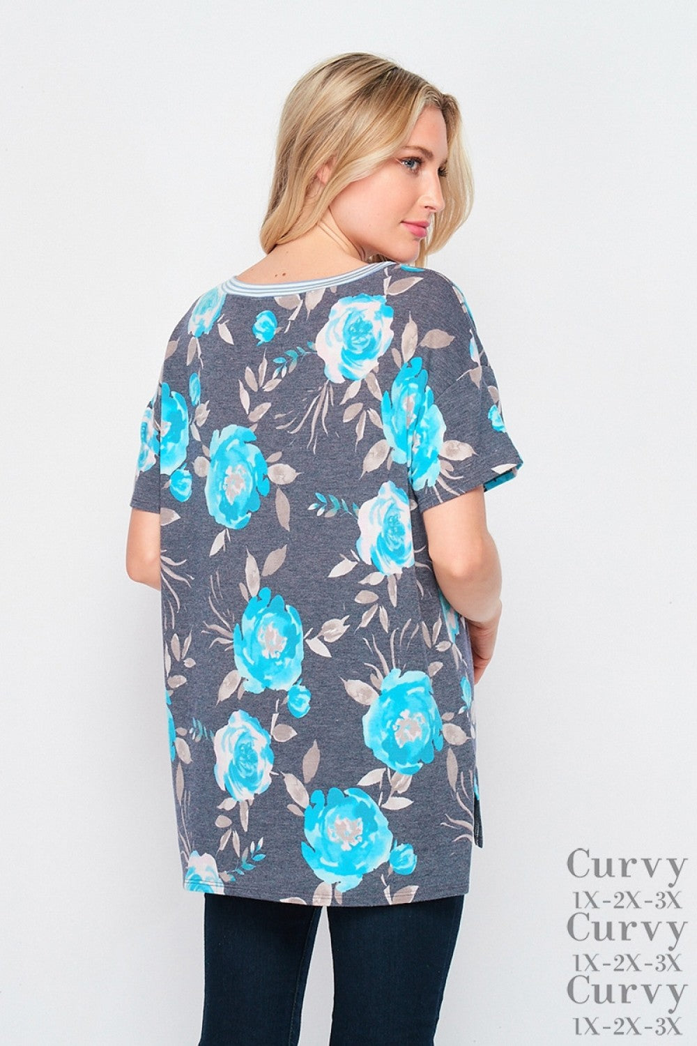 Indigo Teal Floral Pocket Top Ivy and Pearl Boutique