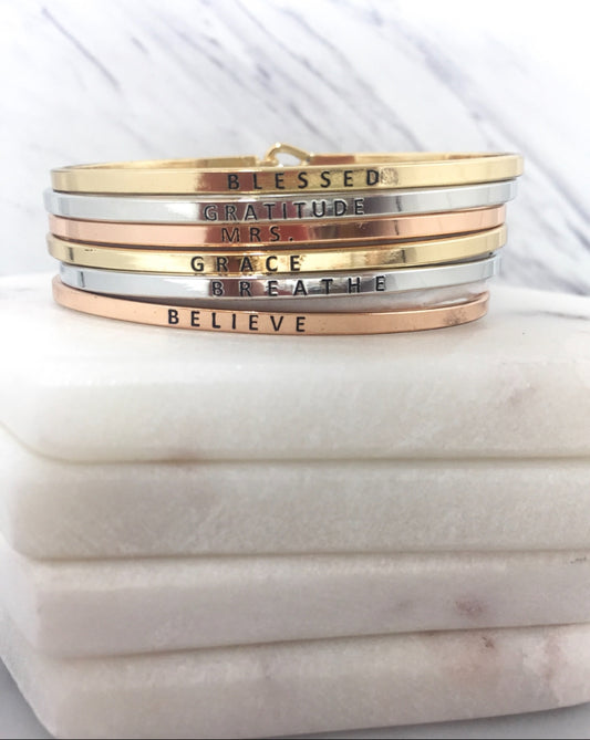 Stackable inspiration band bracelets  Ivy and Pearl Boutique MRS Gold