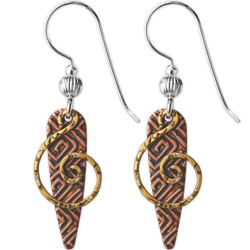 Jody Coyote ensemble - brown etched narrow shield with gold spiral earrings Ivy and Pearl Boutique