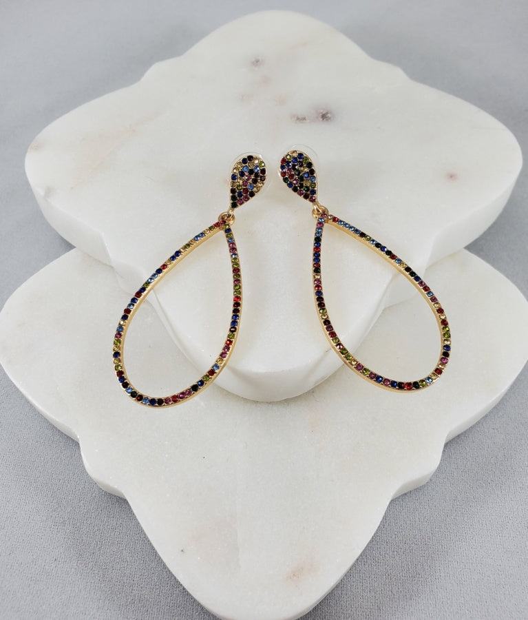 ITS Rainbow Jeweled Teardrop Gold Earrings Ivy and Pearl Boutique