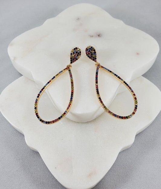 ITS Rainbow Jeweled Teardrop Gold Earrings  Ivy and Pearl Boutique