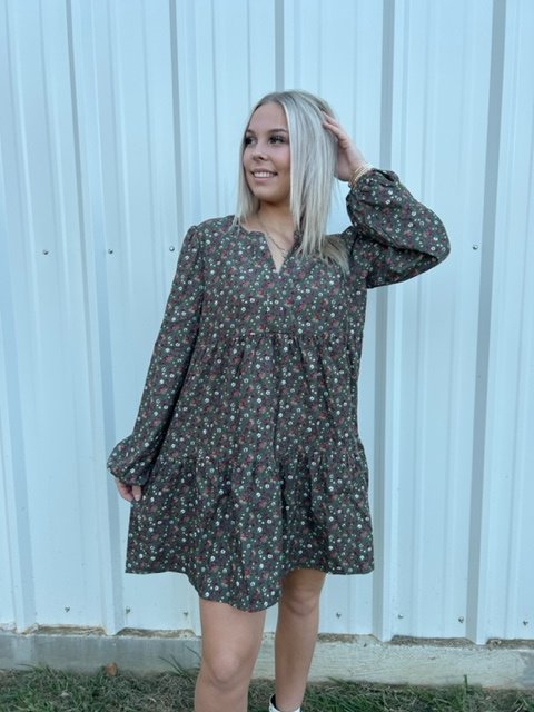 Floral Print Split Neck Tiered Dress Ivy and Pearl Boutique
