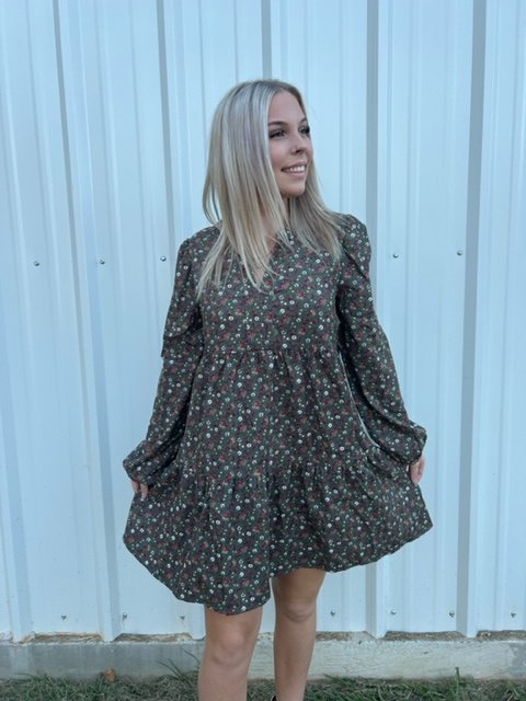 Floral Print Split Neck Tiered Dress Ivy and Pearl Boutique