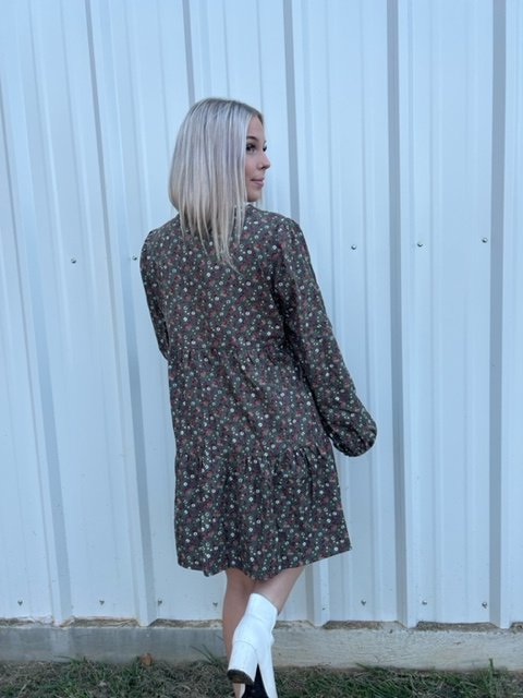 Floral Print Split Neck Tiered Dress Ivy and Pearl Boutique