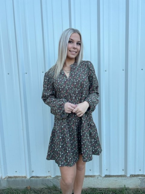 Floral Print Split Neck Tiered Dress Ivy and Pearl Boutique