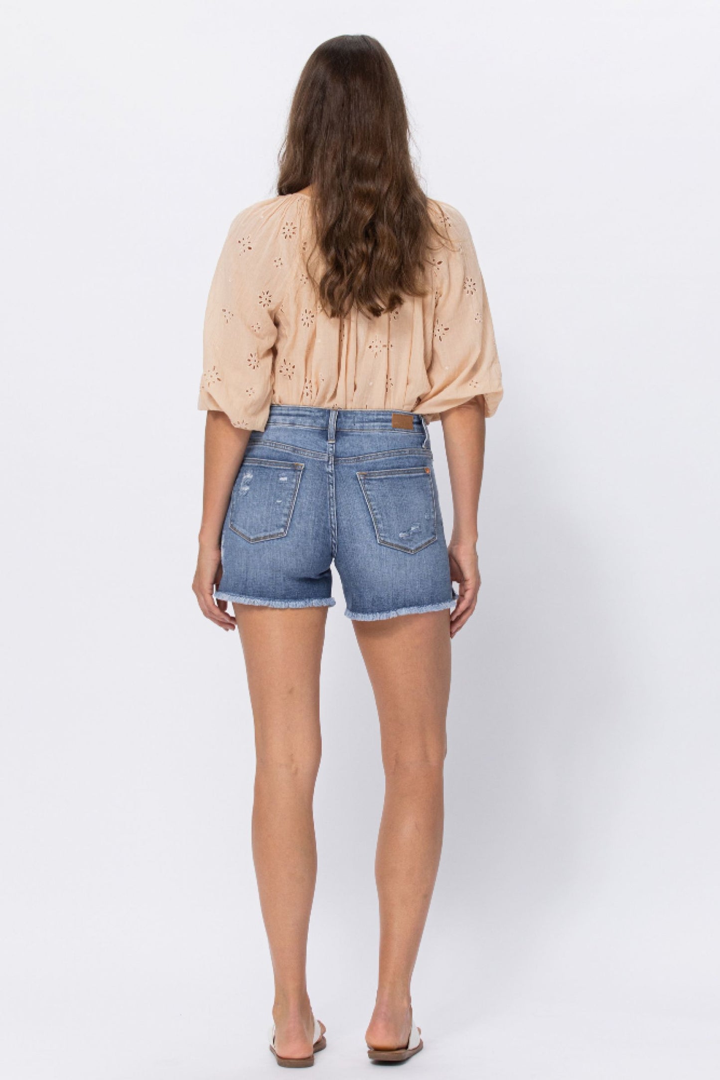 Judy Blue Denim Patch Cutoffs with Side Slit Shorts Ivy and Pearl Boutique