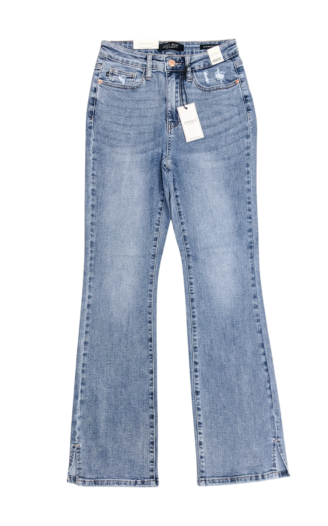 Judy Blue hi-waisted slim bootcut jeans with slit hem Ivy and Pearl Boutique