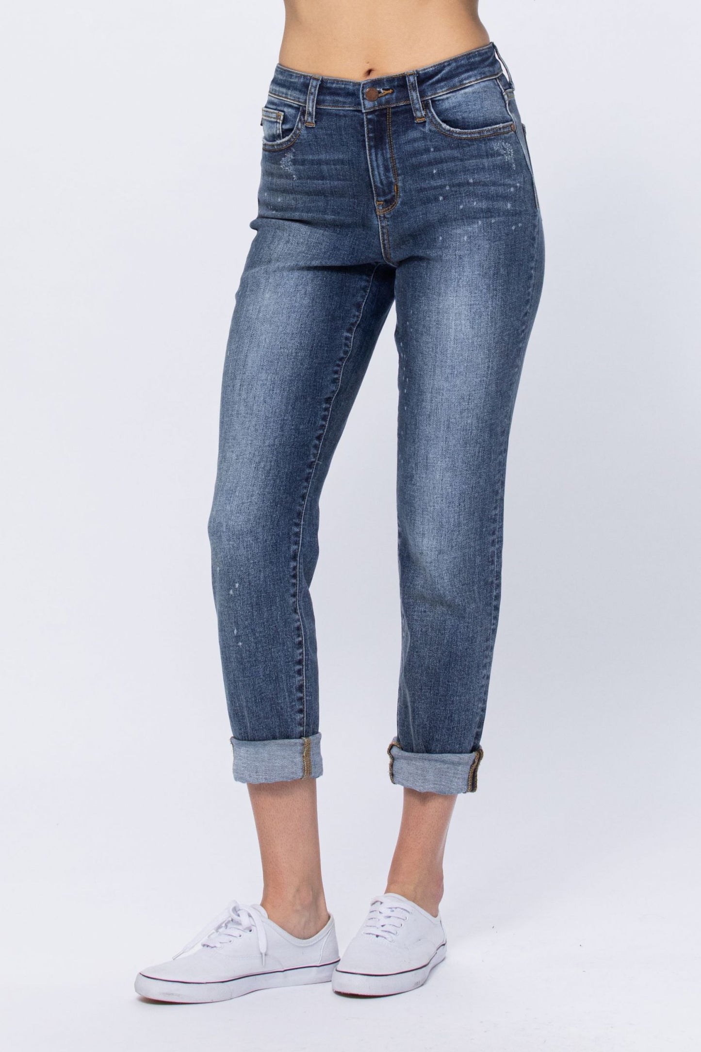 Judy Blue High Rise Bleach Splash Boyfriend jeans Ivy and Pearl Boutique