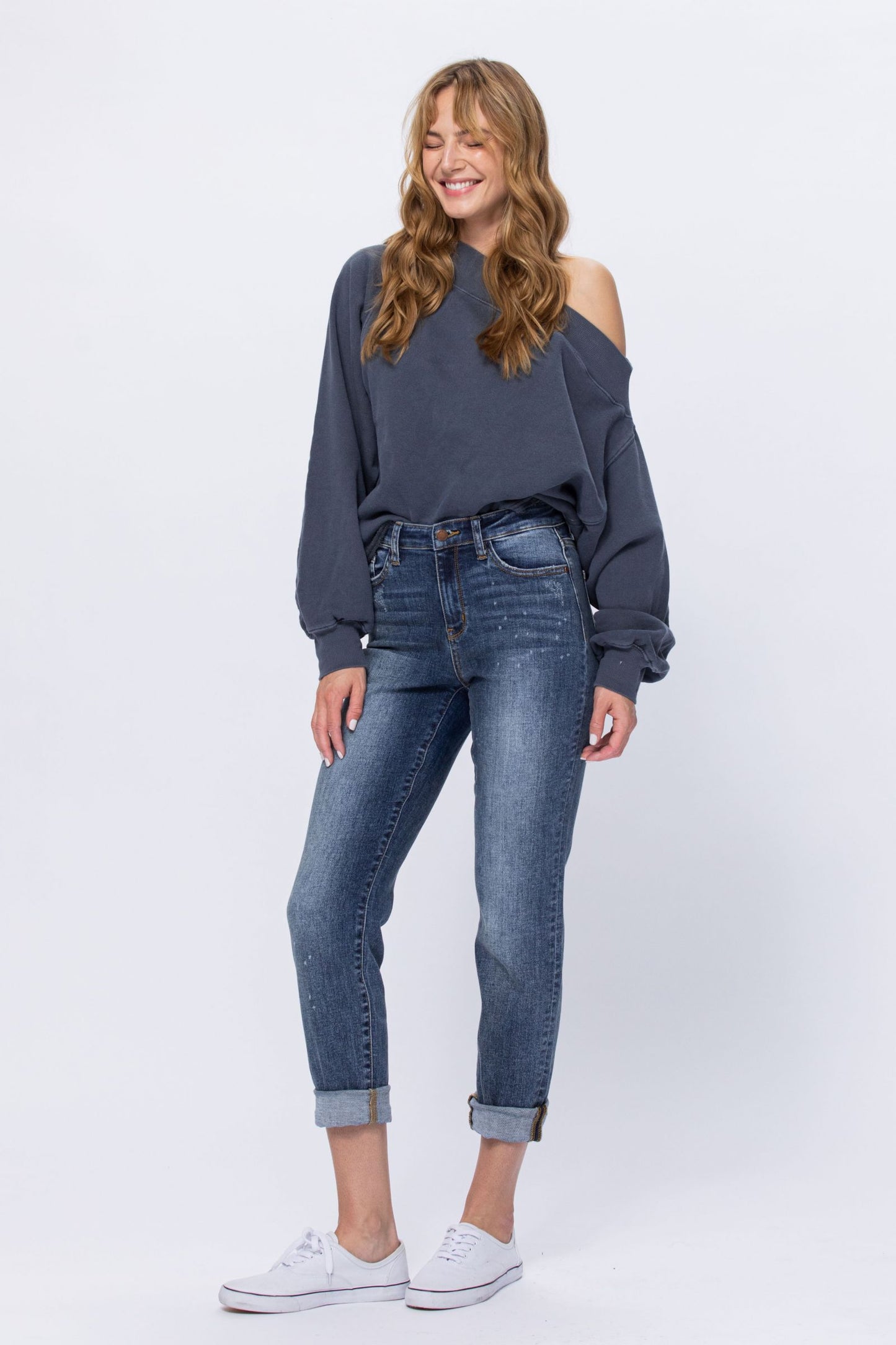 Judy Blue High Rise Bleach Splash Boyfriend jeans Ivy and Pearl Boutique