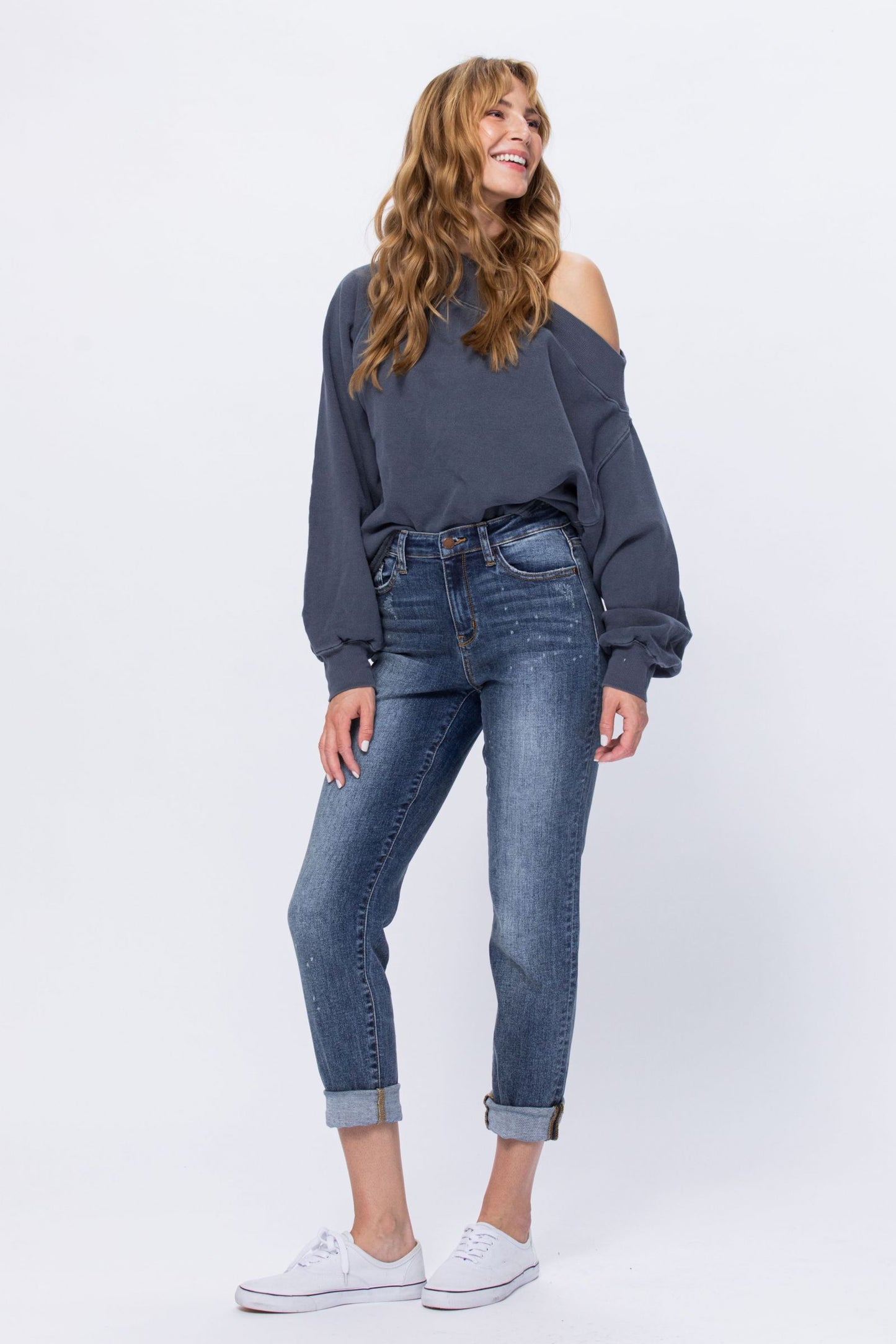Judy Blue High Rise Bleach Splash Boyfriend jeans Ivy and Pearl Boutique