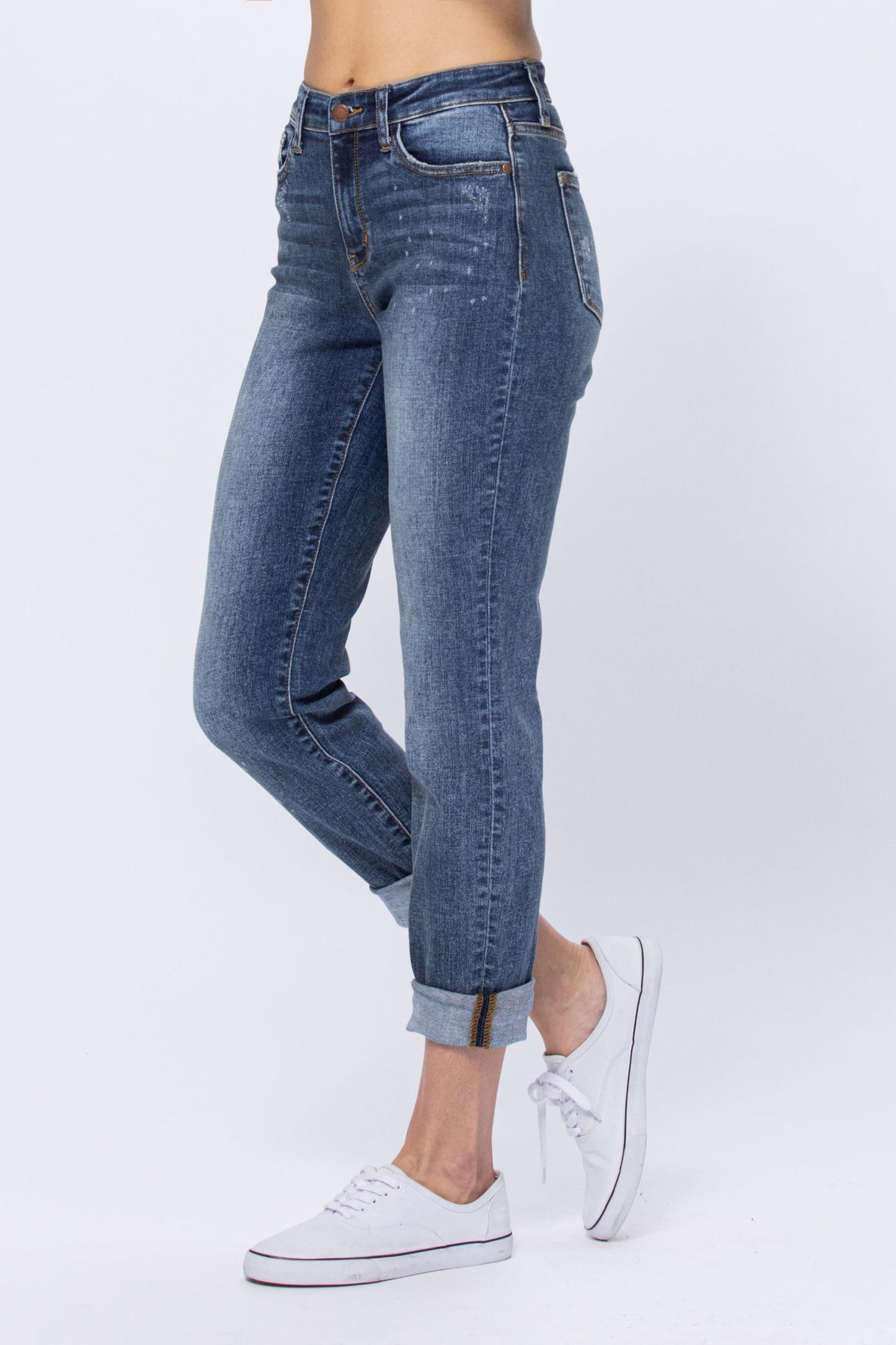 Judy Blue High Rise Bleach Splash Boyfriend jeans Ivy and Pearl Boutique