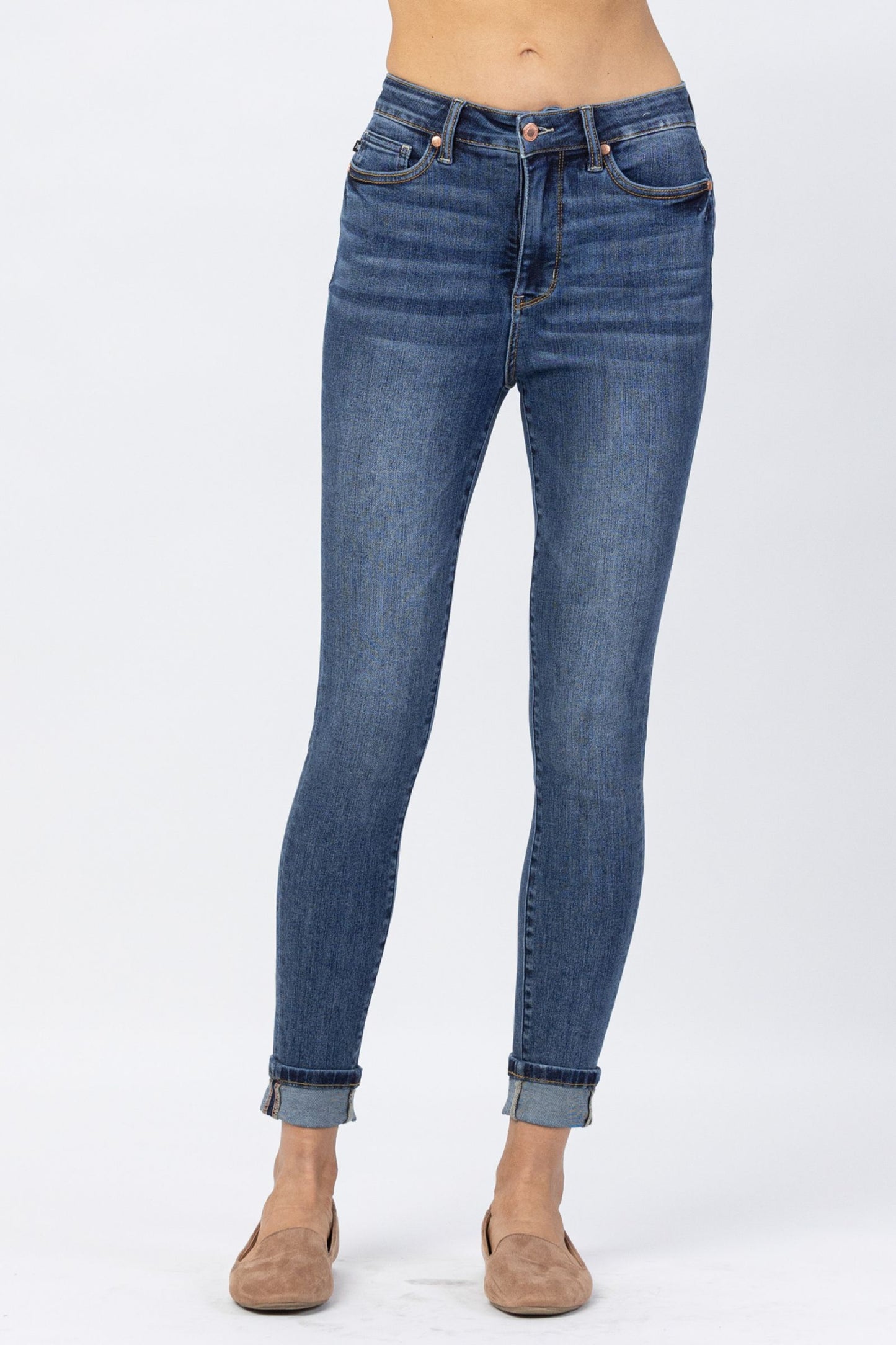 Judy Blue High Waist Cuffed/Uncuffed Tummy Control Skinny Jeans Ivy and Pearl Boutique