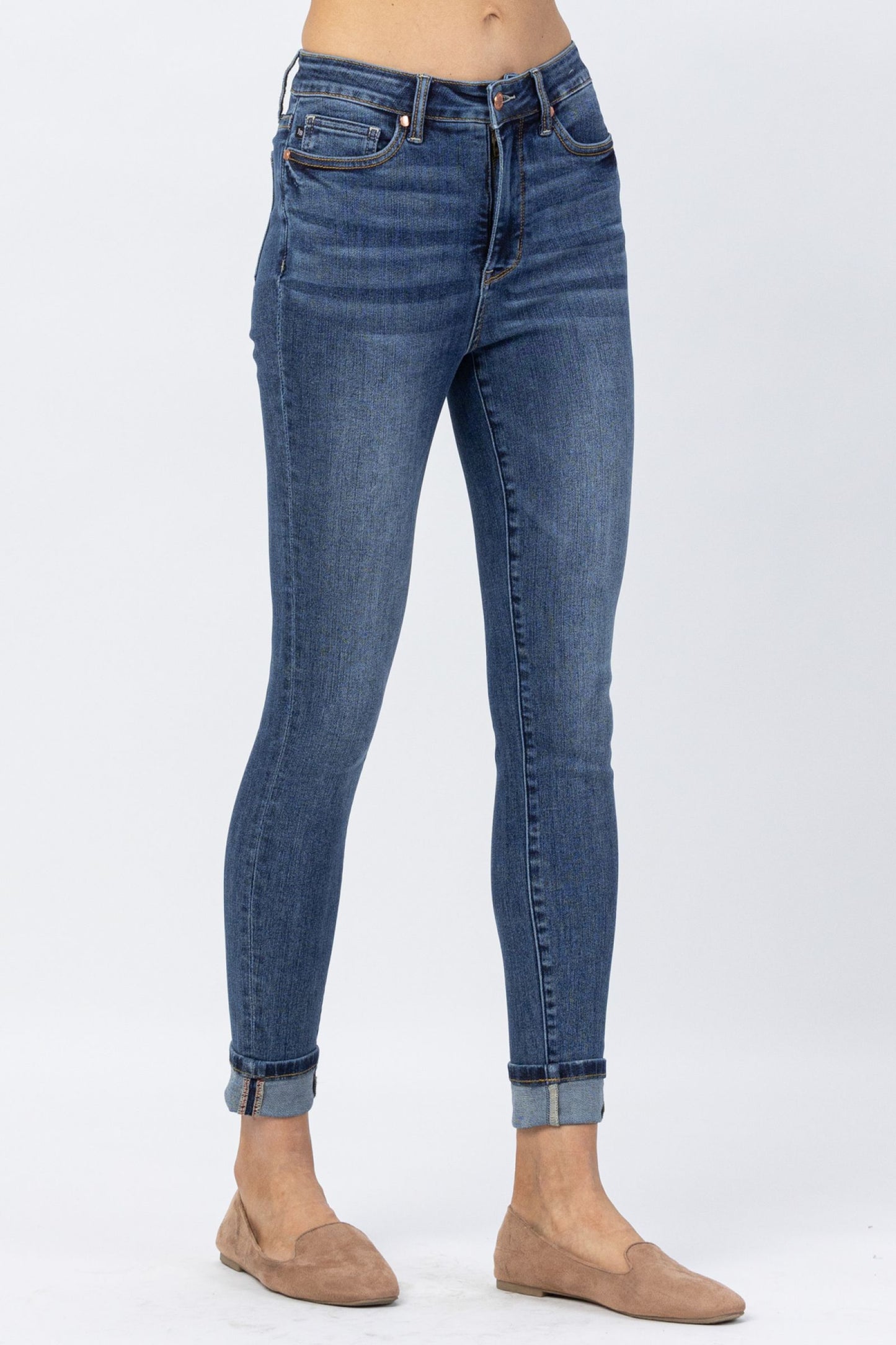 Judy Blue High Waist Cuffed/Uncuffed Tummy Control Skinny Jeans Ivy and Pearl Boutique