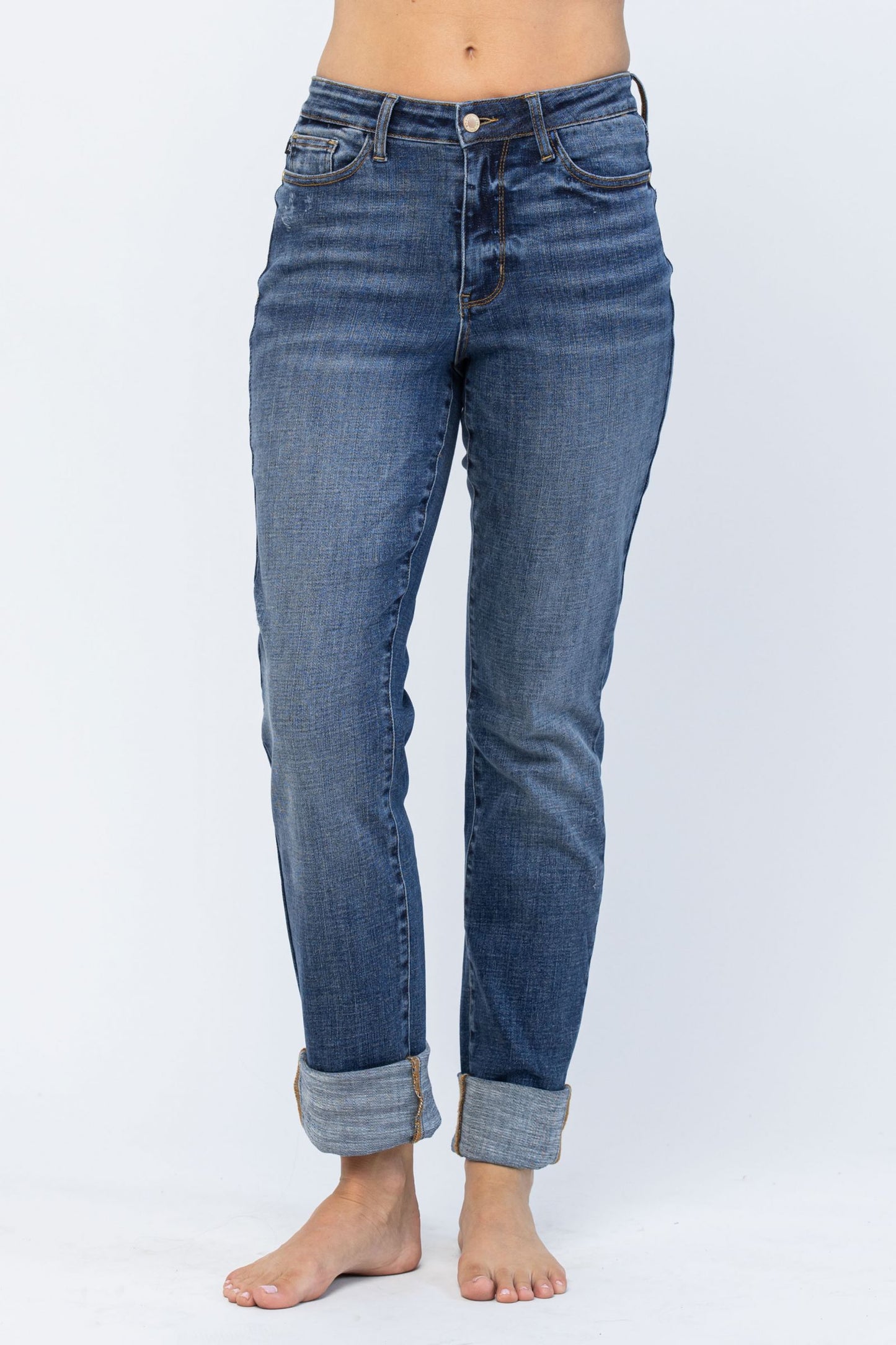 Judy Blue Jeans - Judy Blue high waist double cuff fray hem boyfriend jeans Ivy and Pearl Boutique