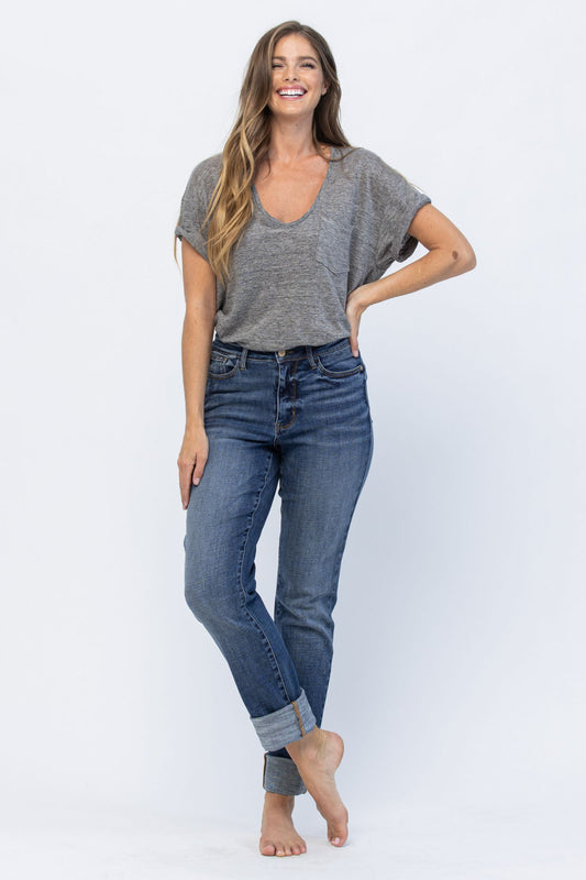 Judy Blue Jeans - Judy Blue high waist double cuff fray hem boyfriend jeans  Ivy and Pearl Boutique 0/24