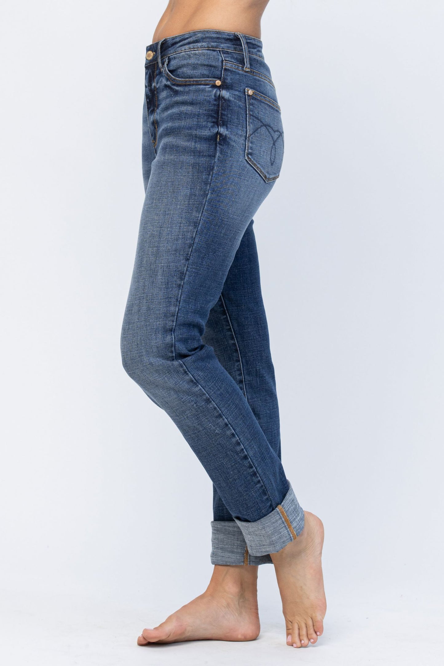 Judy Blue Jeans - Judy Blue high waist double cuff fray hem boyfriend jeans Ivy and Pearl Boutique