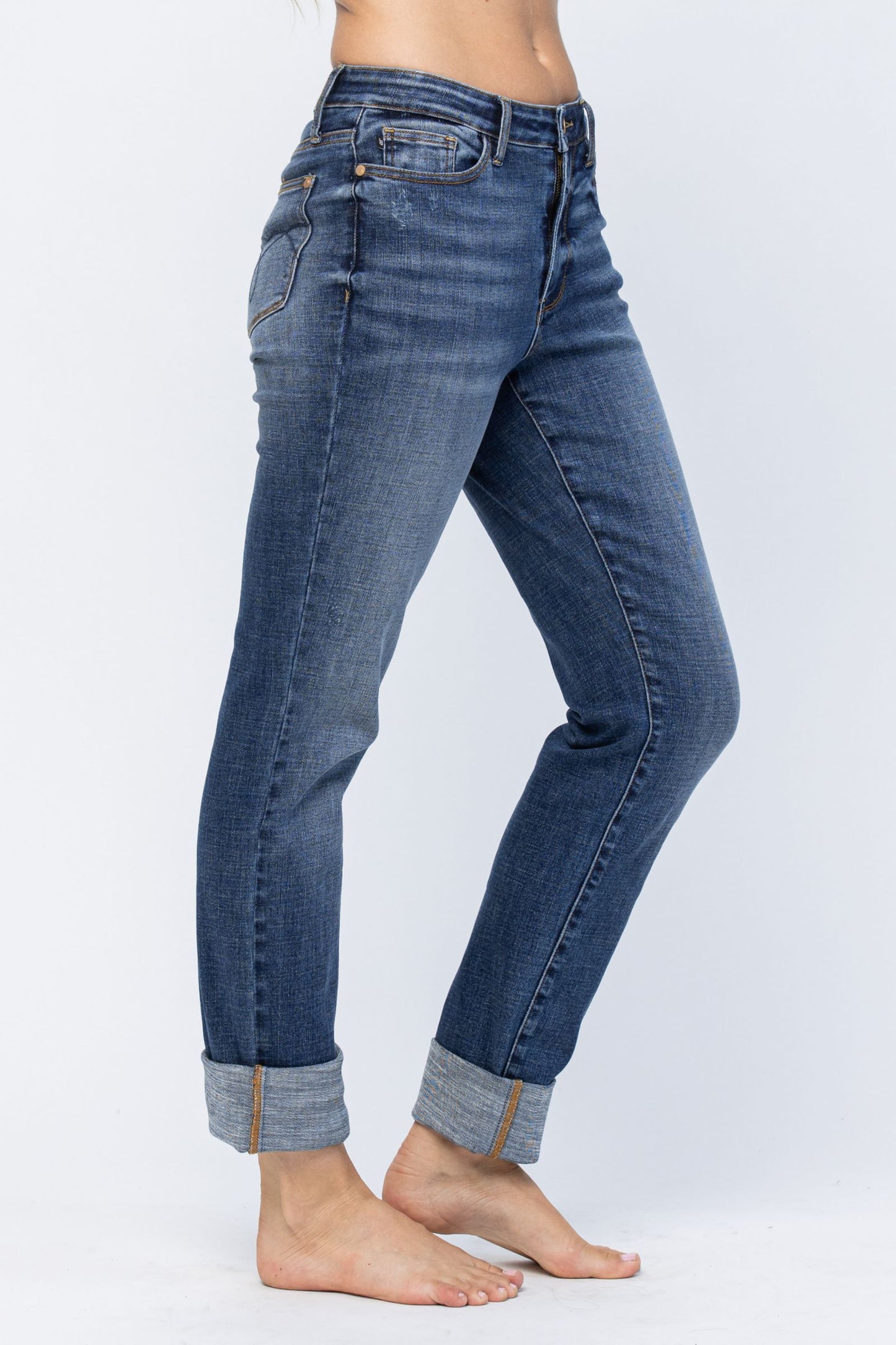 Judy Blue Jeans - Judy Blue high waist double cuff fray hem boyfriend jeans Ivy and Pearl Boutique