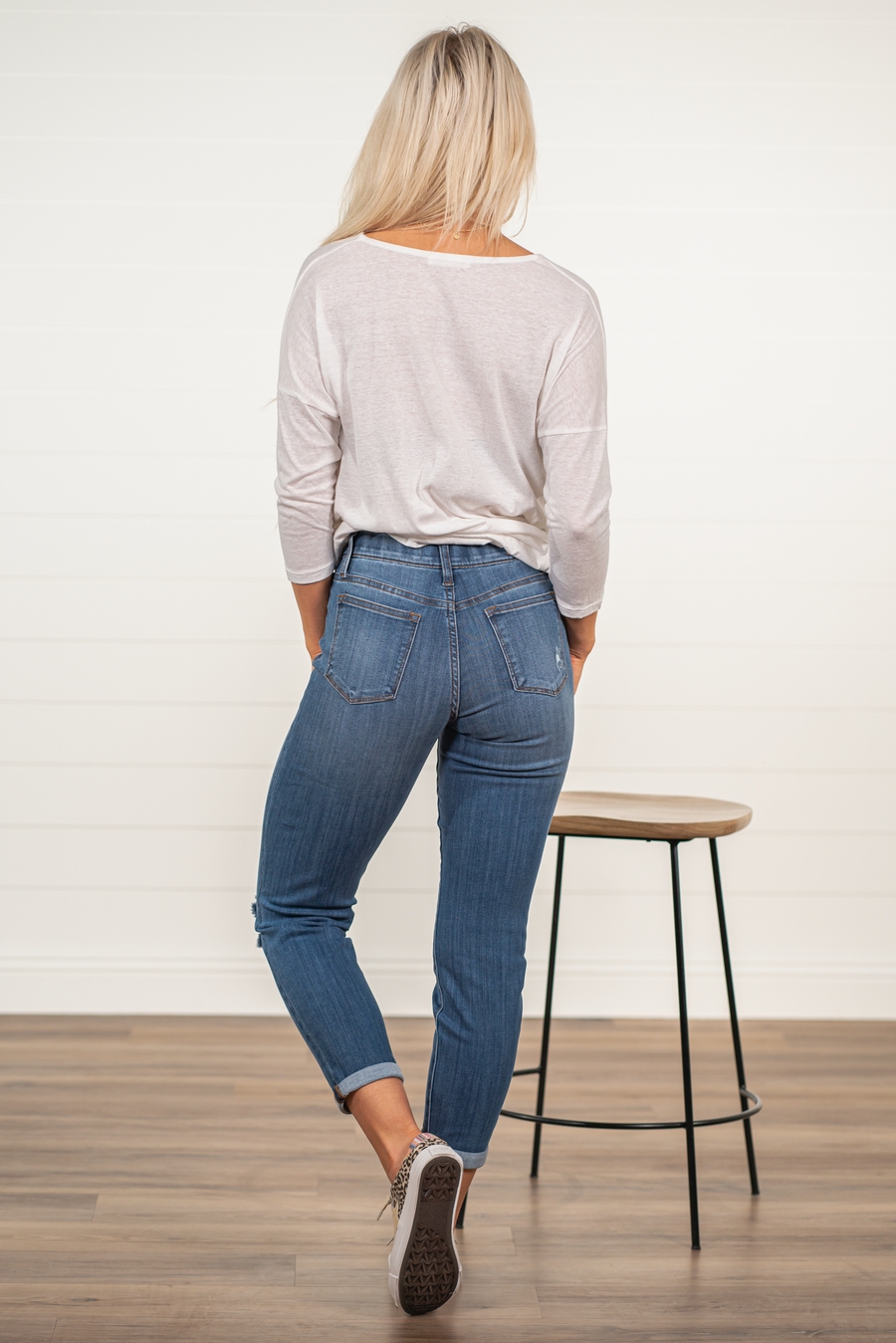Judy Blue Mid Rise Pull On Destroyed Boyfriend Jegging Ivy and Pearl Boutique